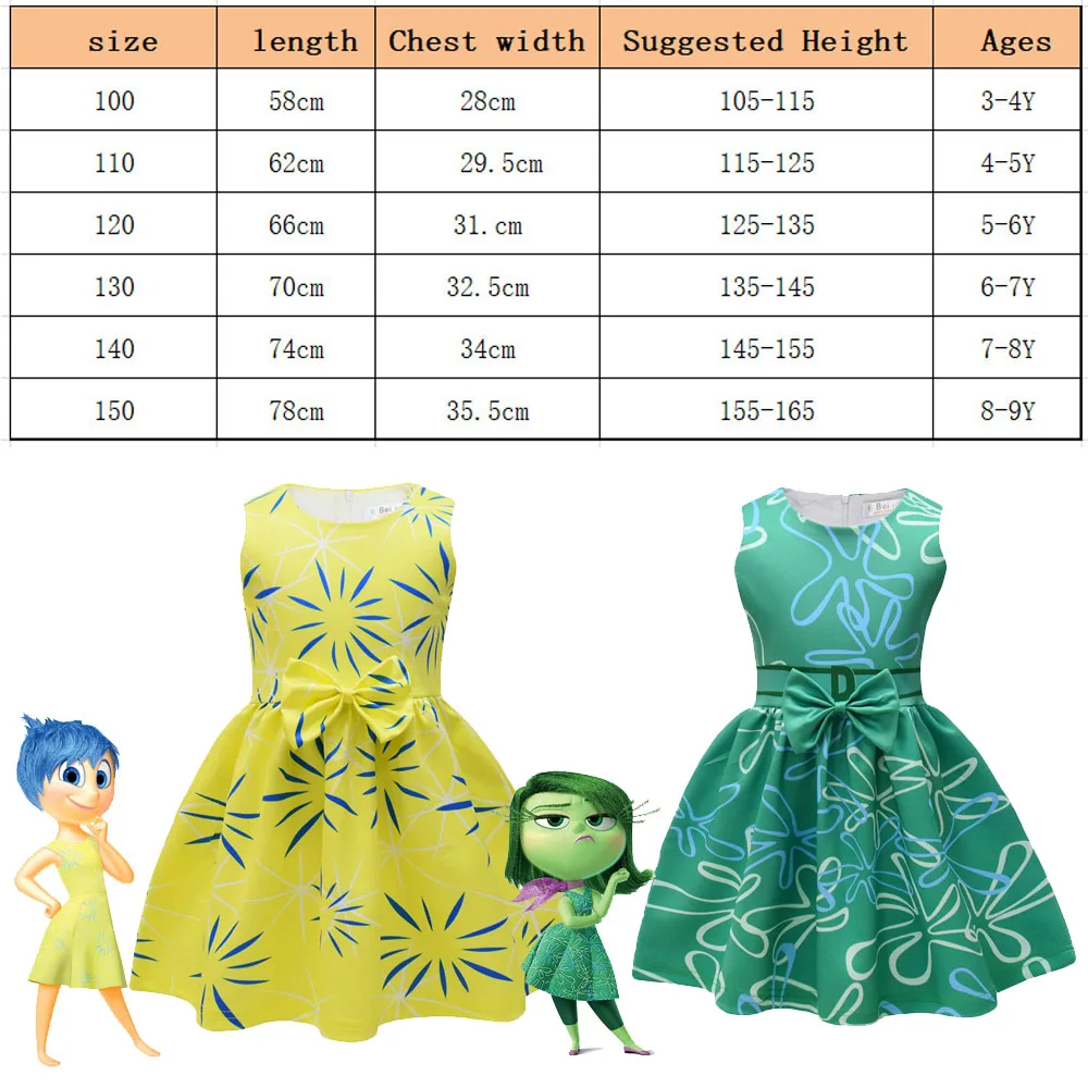 Baby Girl Inside Out Cosplay Costume Kids Joy Disgust Dress Halloween Christmas Clothing Charm Princess Carnival Outfits Vestido