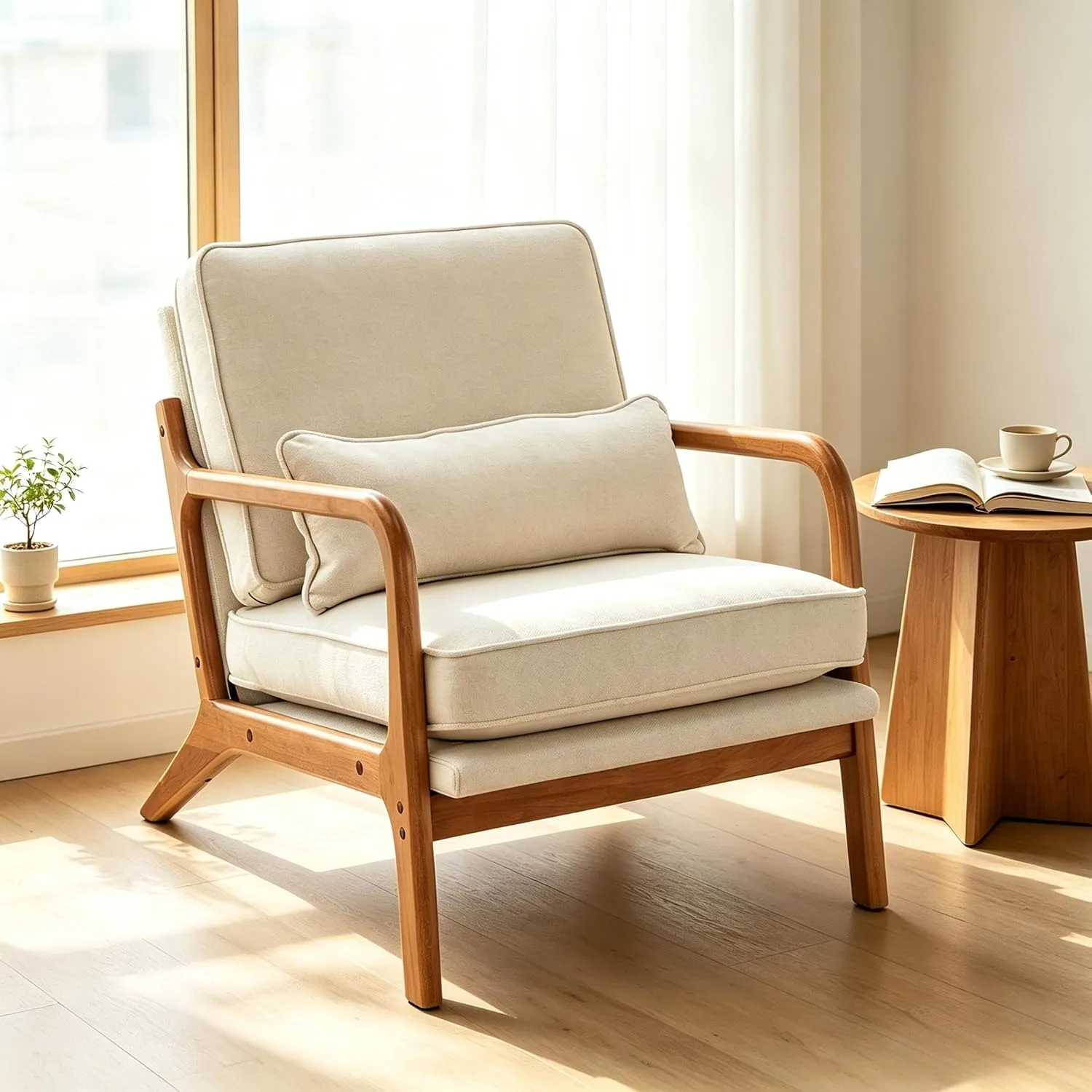 Mid-Century Modern Accent Reading Chair, Beige