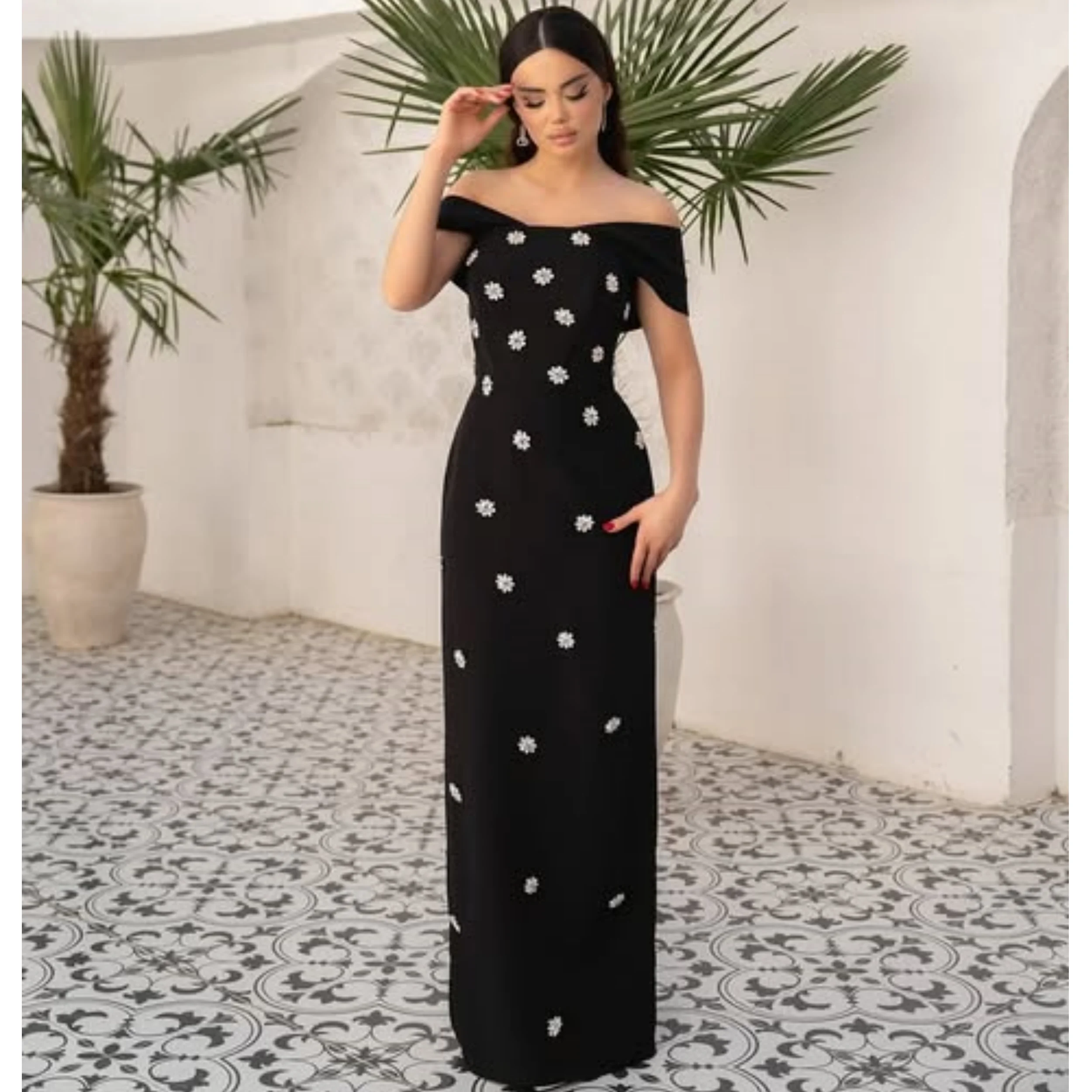 

Gorgeous Mermaid Evening Dresses Black Off Shoulder Vestidos de Gala Customized Beading Women Long Floor Length Prom Gowns