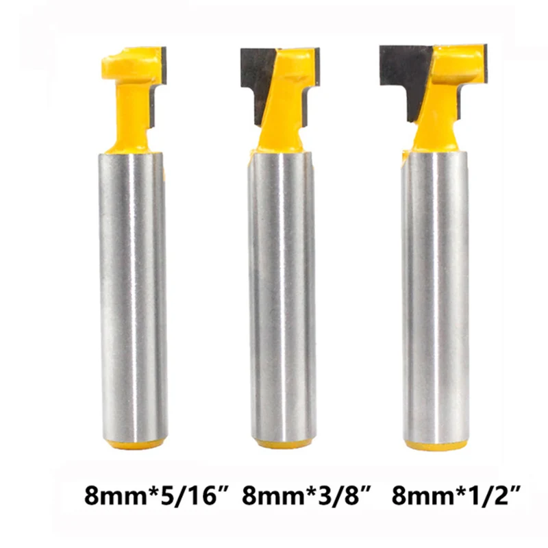 

8mm Shank T-Slot Cutter Router Bit Set Key Hole Bits Hex Bolt T Slotting Milling for Wood Woodworking Tool