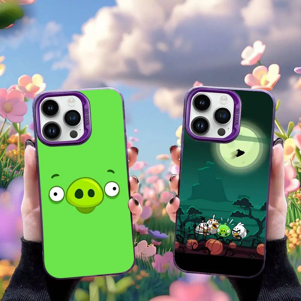 

A-Angrys Cartoon B-Birds Phone Case For iPhone 16,15,14,13,12,11,Mini,Pro,SE,MAX Purple Matte Silicone Cover