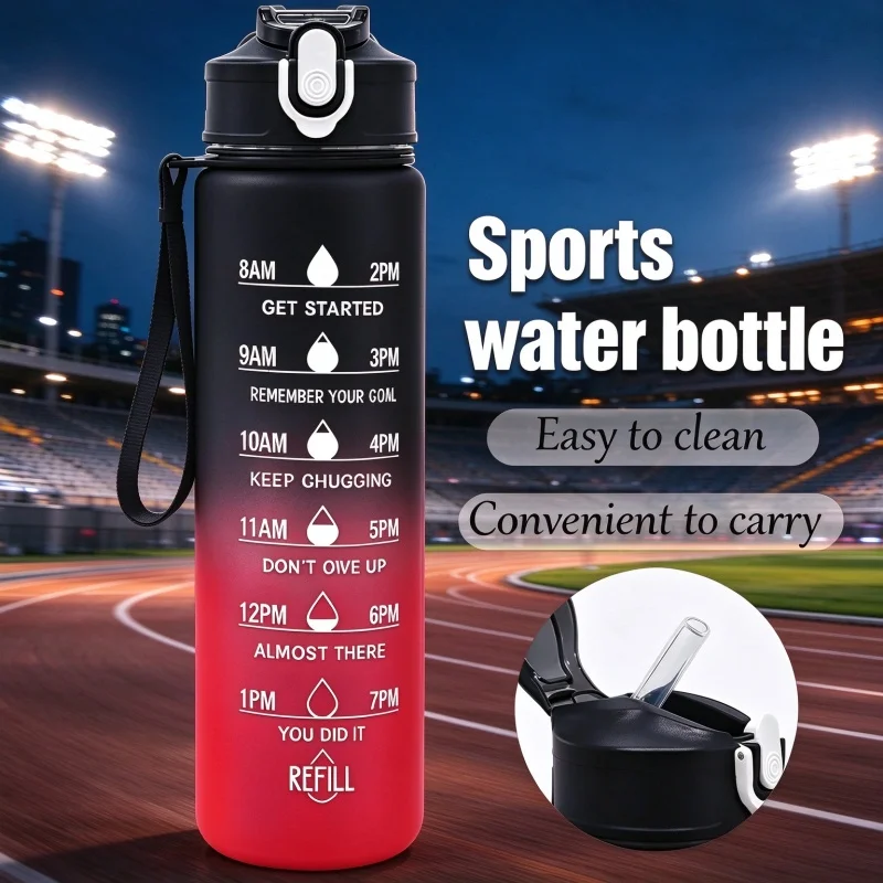 Sports Water Bottle with Time-Tracking Straw Leak Proof Locking Flip Cover for Easy Carry Ideal for Outdoor Adventures