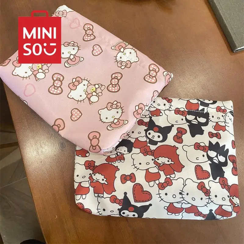 Hello Kitty Girl-Bolsa de maquillaje Kawaii de gran capacidad, bolso de almacenamiento de artículos pequeños portátil, bolso de viaje para auriculares, cartera cero