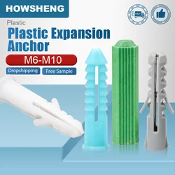 HOWSHENG 20-100pcs Ribbed Plastic Anchor Rubber Plug M6 M8 M10 Plastic Expansion Pipe Tube Wall Anchors for Screw