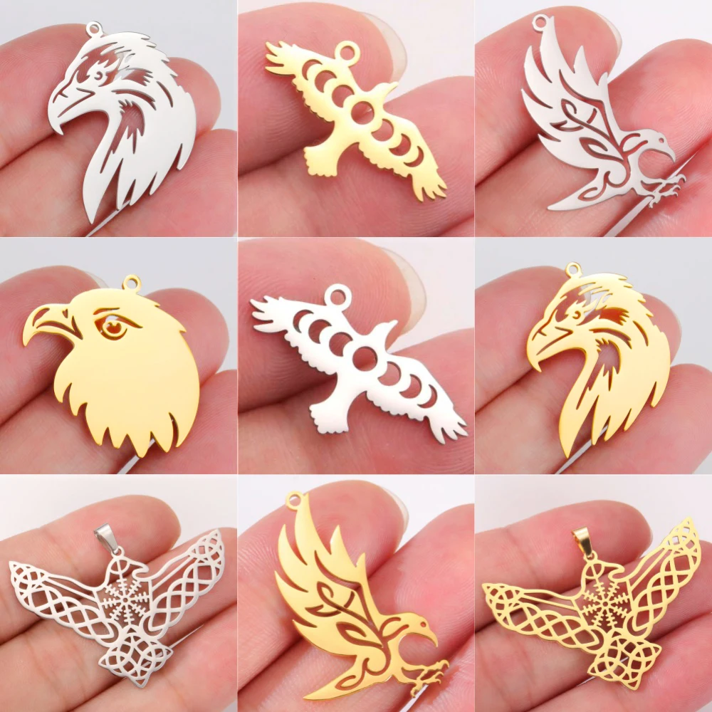EUEAVAN 1pc Stainless Steel Eagle Pendant Gothic Wild Bird Charm Necklace Earrings Jewelry Making Accessories Valentines Gift