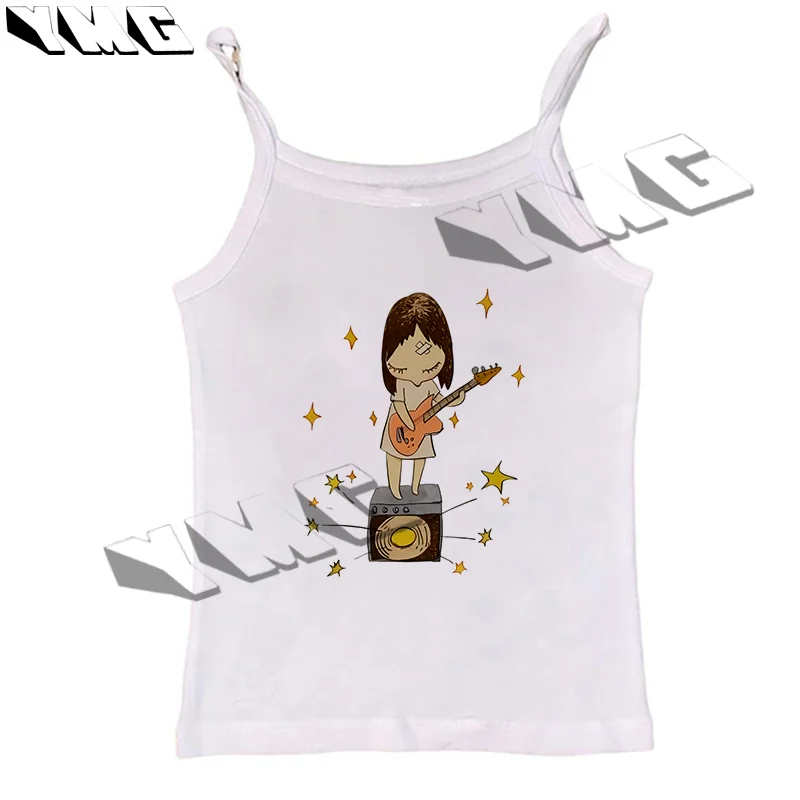 奈良美智ギタープリント夏の Tシャツ綿男性女性 Tシャツ新アニメ Tシャツカジュアル高品質服 EMO ガール