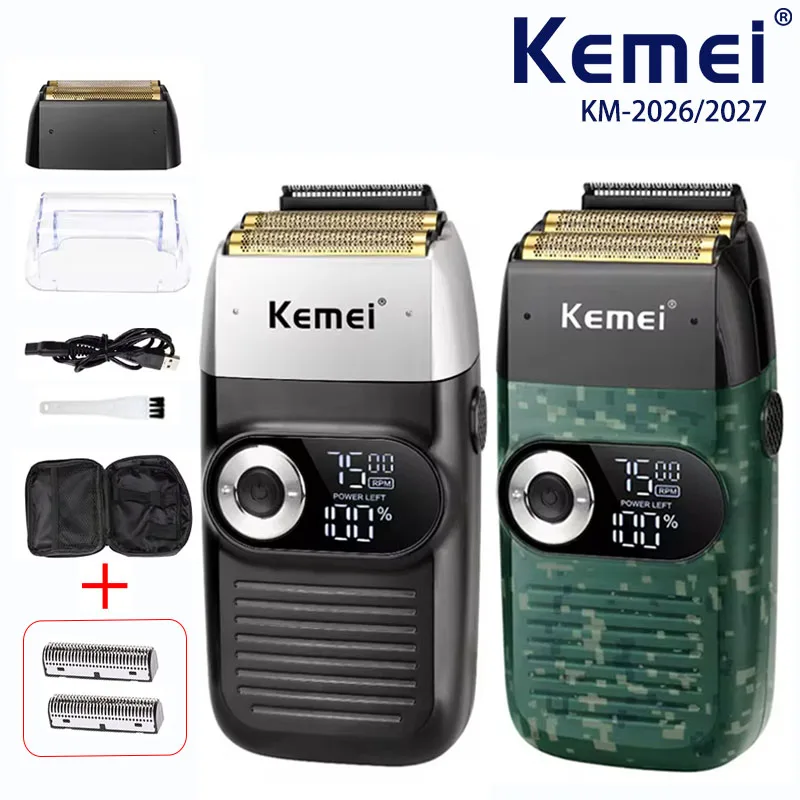 Kemei KM-2026/2027 Original Multi-functional 2 In 1 Electric Shaver Rechargeable LCD Digital Display Reciprocating Razor For Men