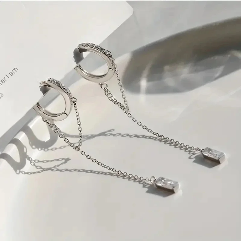 Modische silberne Quasten-Creolen-Ohrringe, exquisiter Schmuck, perfektes Geburtstagsgeschenk für Frauen. – Detail 4