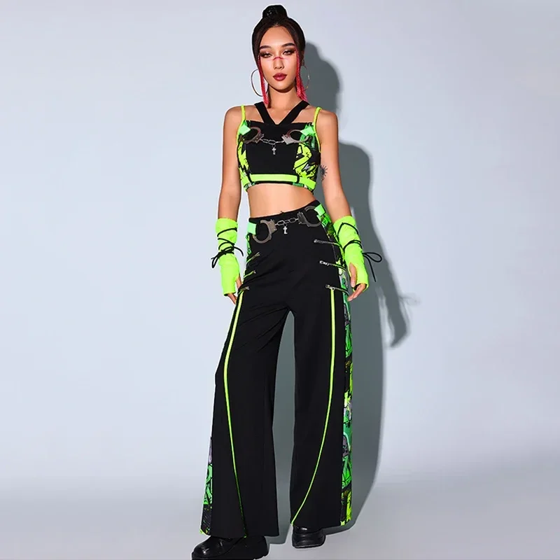 Women Sexy Kpop Clothing Green Sets Nightclub DJ Singer Gogo Dance Costume Darg Queen Outfits  Jazz Dance Clothes