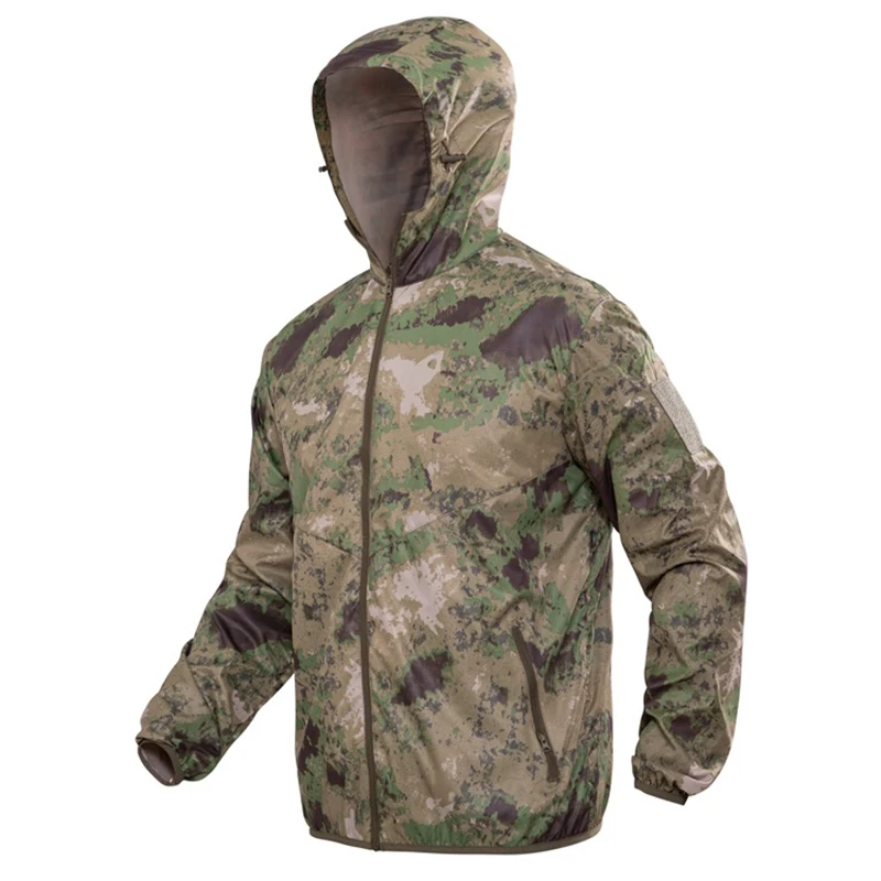 US Hot Sale Men Summer Tactical Jacket Outdoor Light Quick Drying Camping Fishing Jacket Military Camo Hooded Sunscreen Clothing