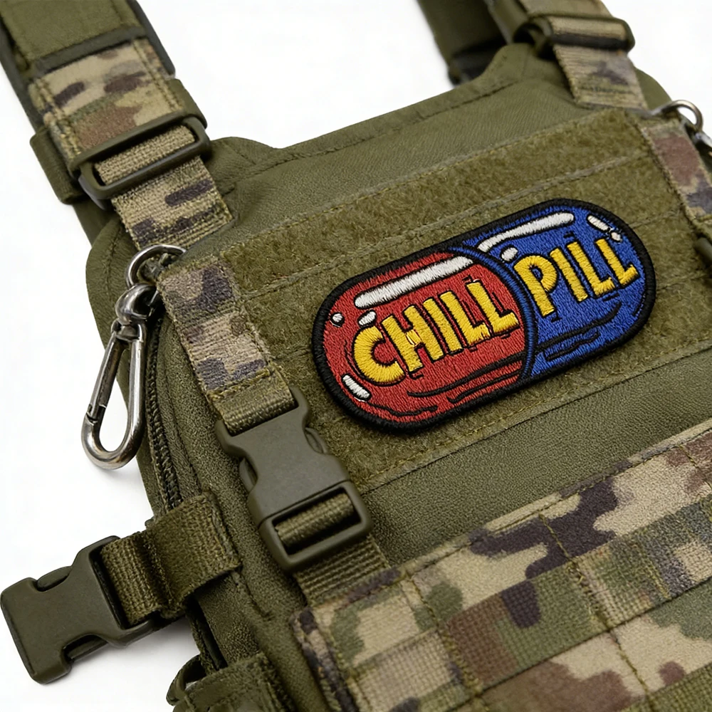 Picture 3: 'CHILL PILL' Delicate Embroidery Patches, Creative Decorative Patch, Hook and Loop Seals Badge, Sewing Supplies
