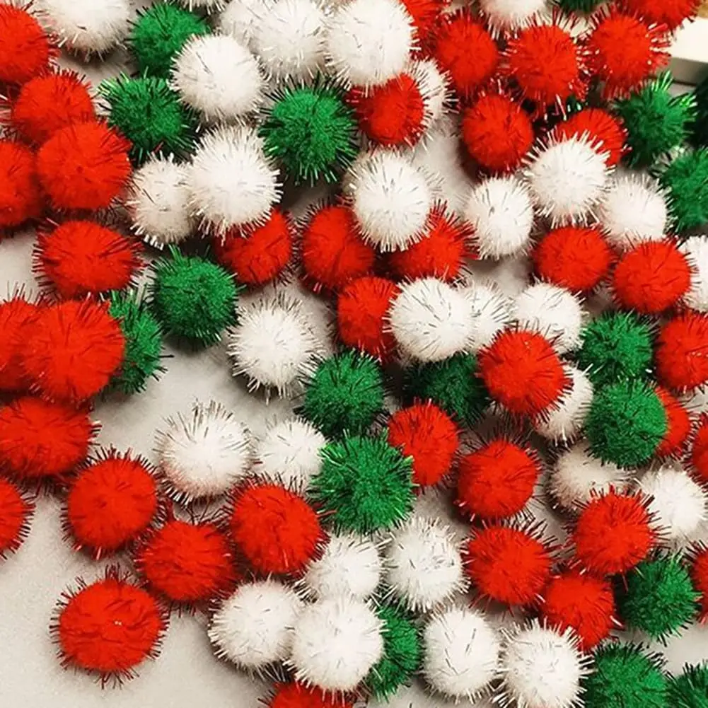 

Christmas Pom Pom 300/600/900Pcs Glitter Fluffy Balls Pompoms Red Green White for DIY Crafts Home Party Decorations Supplies