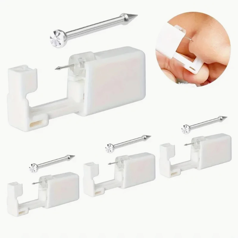 Disposable Self Nose Piercing Gun Kit with Heart & Star Replacement Nose Studs, Sterile Single Use Safe Comfortable Nostril Piercing Tool Body Piercing Jewelry Set for Home Self Piercing