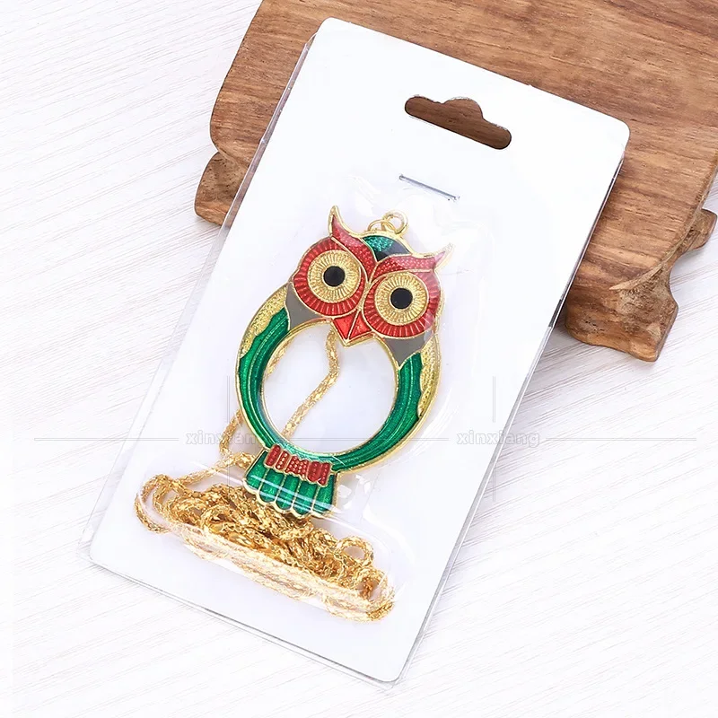 10X Cartoon Owl Mini Reading Magnifier Necklace Cute Magnifying Glass Metal Jewelry Loupe Decorative Chain Gift Pocket Lupa