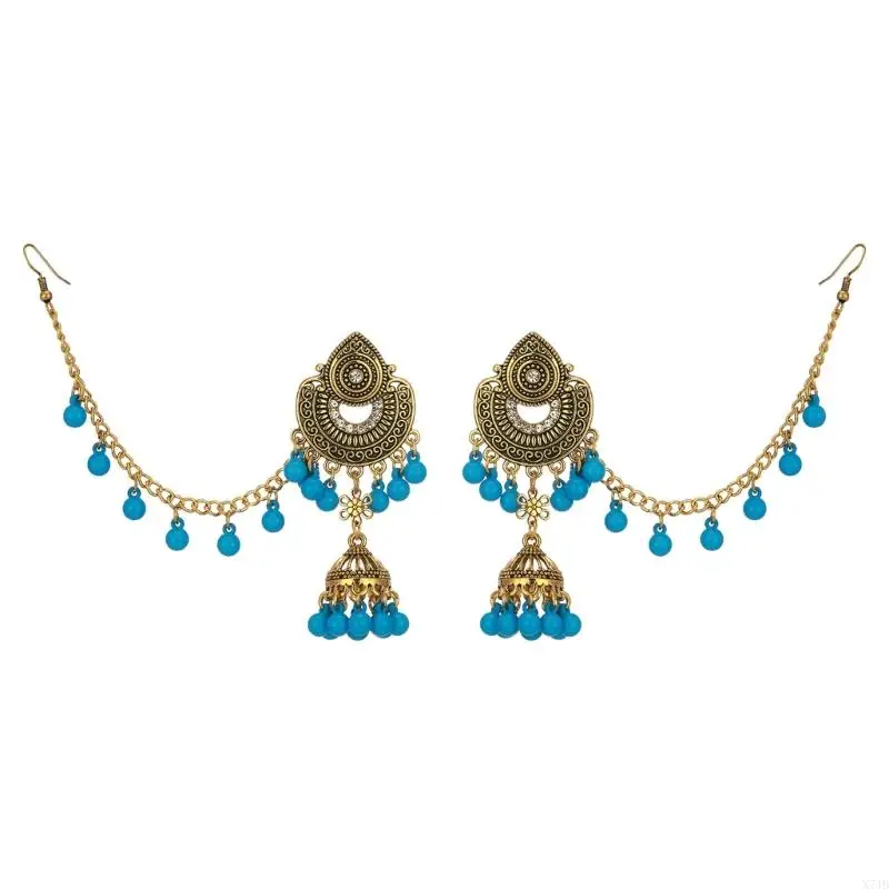  Antique Gold-Tone Earrings with Ornate Openwork and Bead Drops