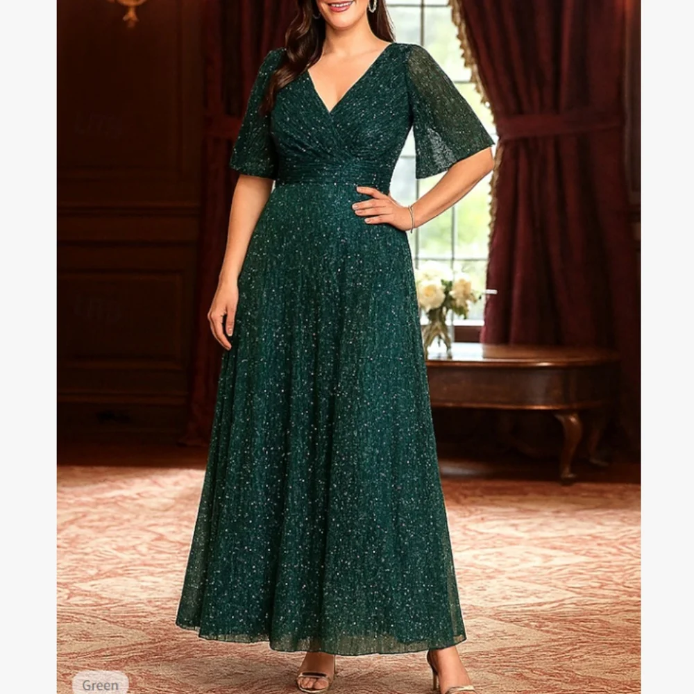 

Customized Elegant Long Sparkle Mother of the Bride Dresses V-Neck Ankle-Length A-Line Wedding Guest Party Groom Dress 2026