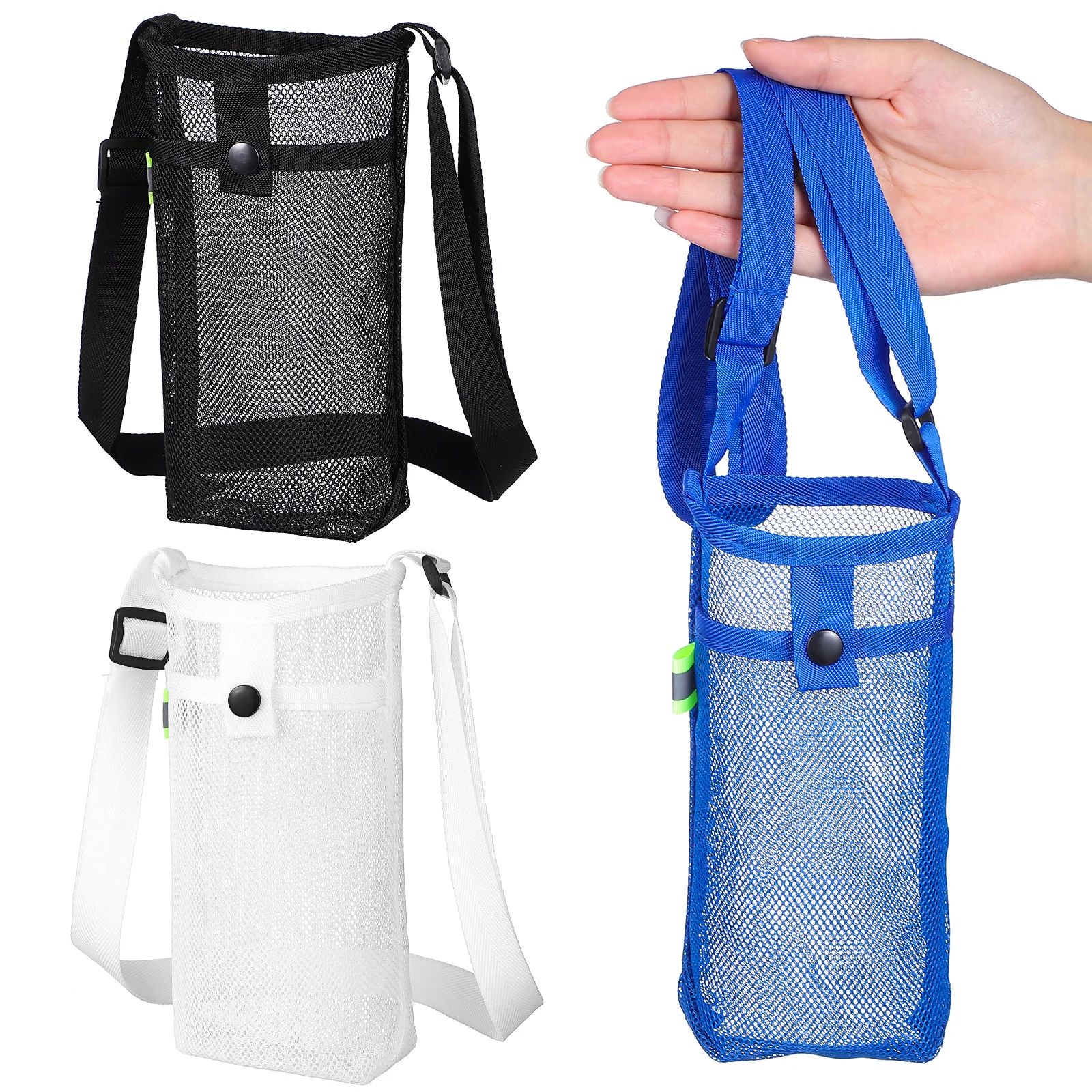 

3pcs Portable Water Mesh Bag Lightweight Crossbody Sling Pouch Elastic Material Daily Sports Bottle Accessories Cup Bags