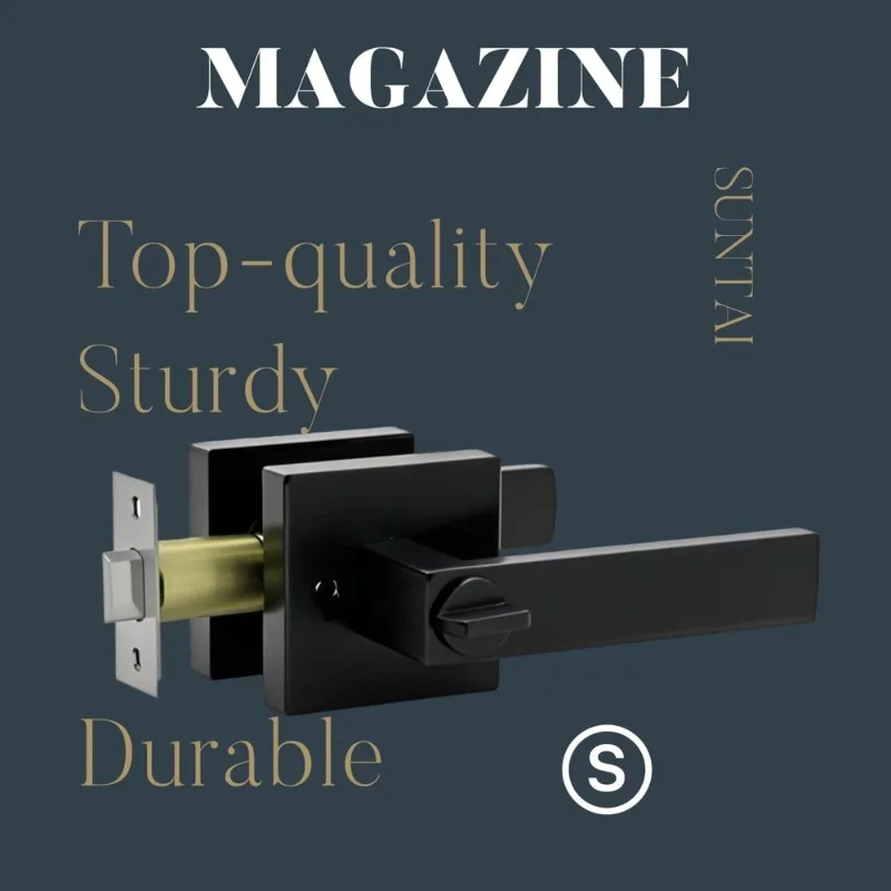 مقابض رافعة الباب الداخلي، قفل حمام لغرفة النوم، أسود غير لامع، وردي مربع #3