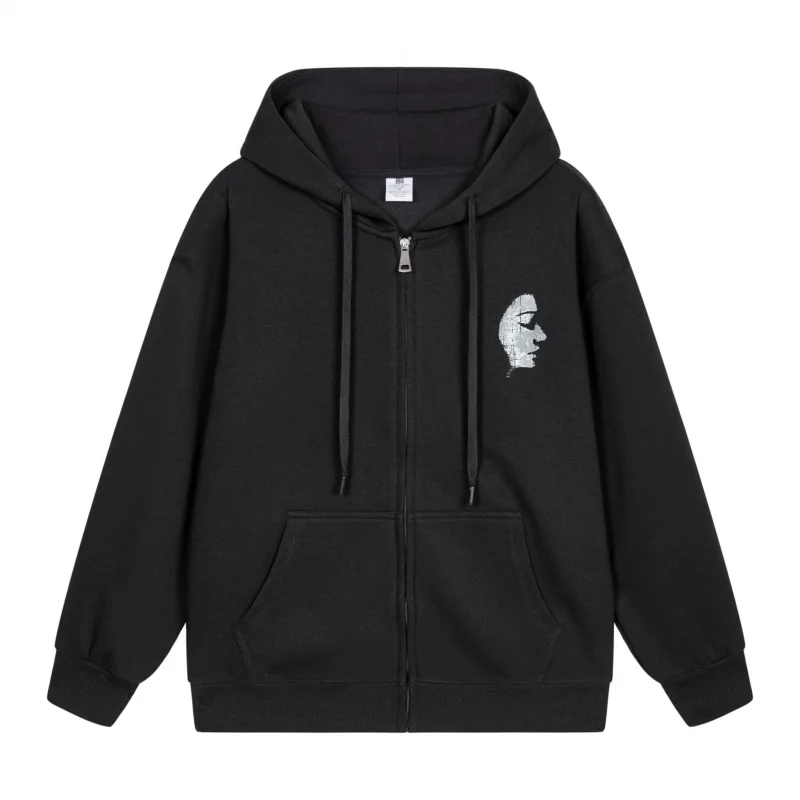 

Men's Zip-Up Hoodie Black Hoodie With Face Print Halloween in 2025 Casual Couples’ Style Halloween Theme Halloween Party Outfit