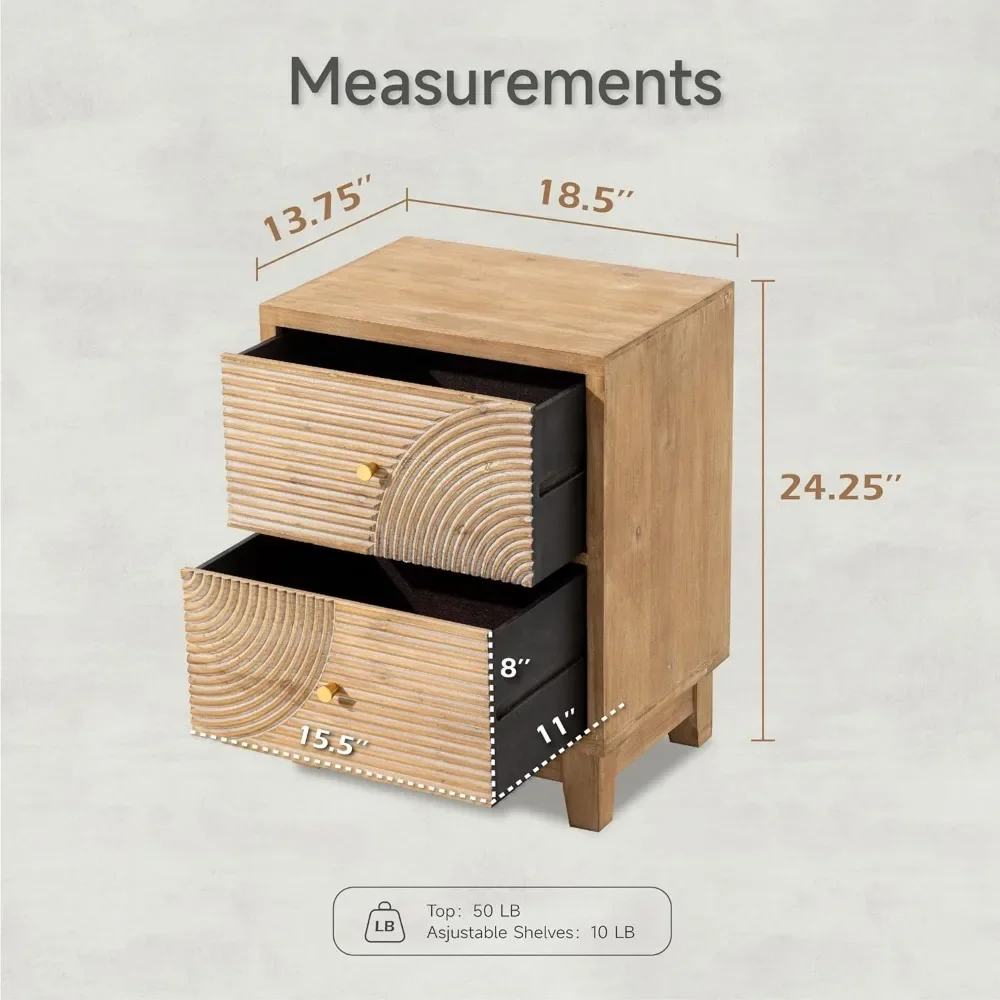 ขาตั้งกลางคืนในบ้านไร่ชุด nightstand 2ชิ้นประกอบขึ้นด้วยลวดลายวงแหวนไม้ทำด้วยมือสำหรับ Boho