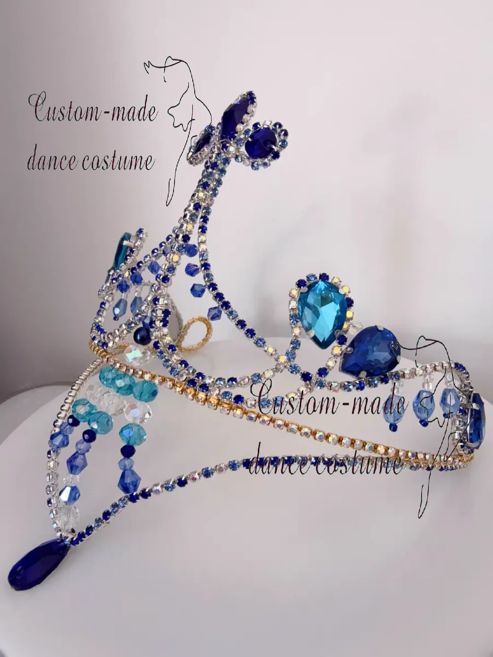 Balletvoorstelling hoofddeksel, Bluebird blauwe kroon, kan worden versierd met veren, professioneel handgemaakt voor ballet.