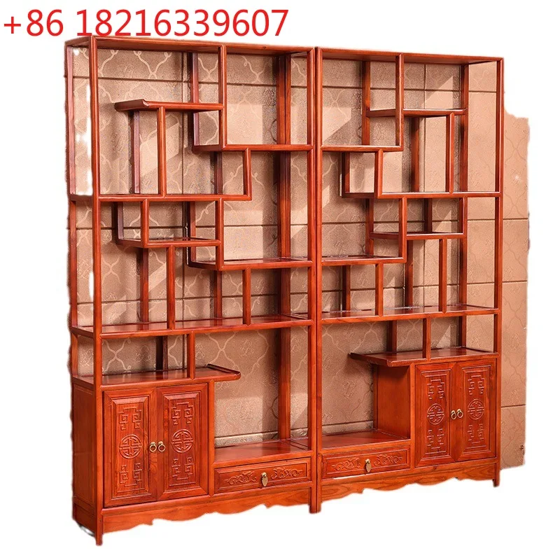 YAO entryway cabinet storage rack combination: southern elm wood two-door one-dou antique shelf