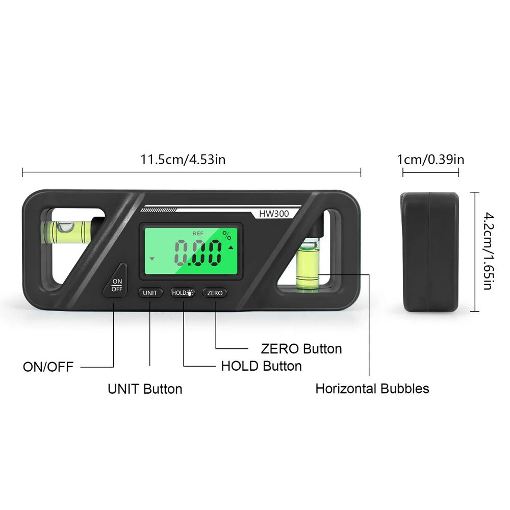 1PC Compact Digital Inclinometer Angle Finder Gauge Spirit Level Bottom Magnet Data Hold Bright LCD Display Digital Spirit Level