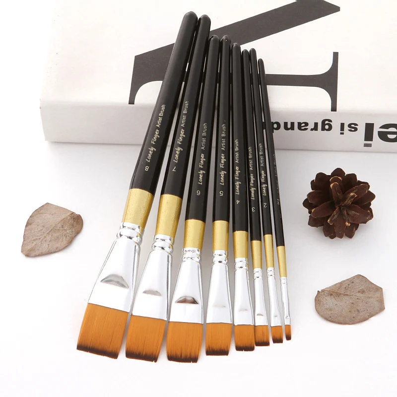 4/8pcs Flat Artist Painting Brushes Set Nylon Hair for Watercolor Acrylic Oil Gouache Painting for Students Painters Beginners