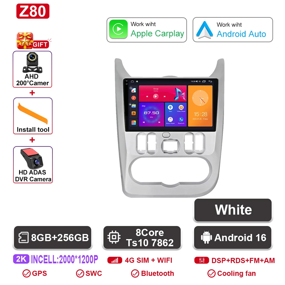Android 16 autoradio voor Renault Logan 1 Sandero 2009 - 2015 voor Dacia Duster 2010 - 2017 auto multimedia videospeler navigatie