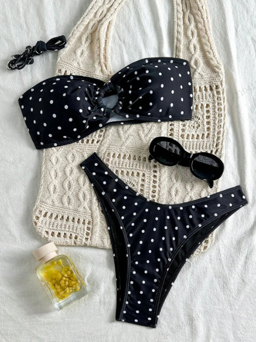 

XS - L Polka Dot Bandeau Bikini Women Swimwear Female Swimsuit Two-pieces Bikini Set Brazilian High Cut Bathing Suit Swim Lady