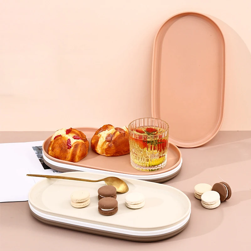 Ins Style Oval Dinner Plate Afternoon Tea Dessert Tray Fruit Plate Western Food Serving Tray BPA Free Picnic Storage Trays