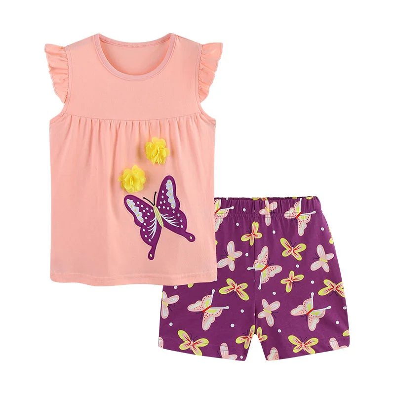 

Butterflies 2-Piece Summer Outfit for Girls Sleeveless Tops And Shorts Set Baby Fashion Clothing Suits New Arrival