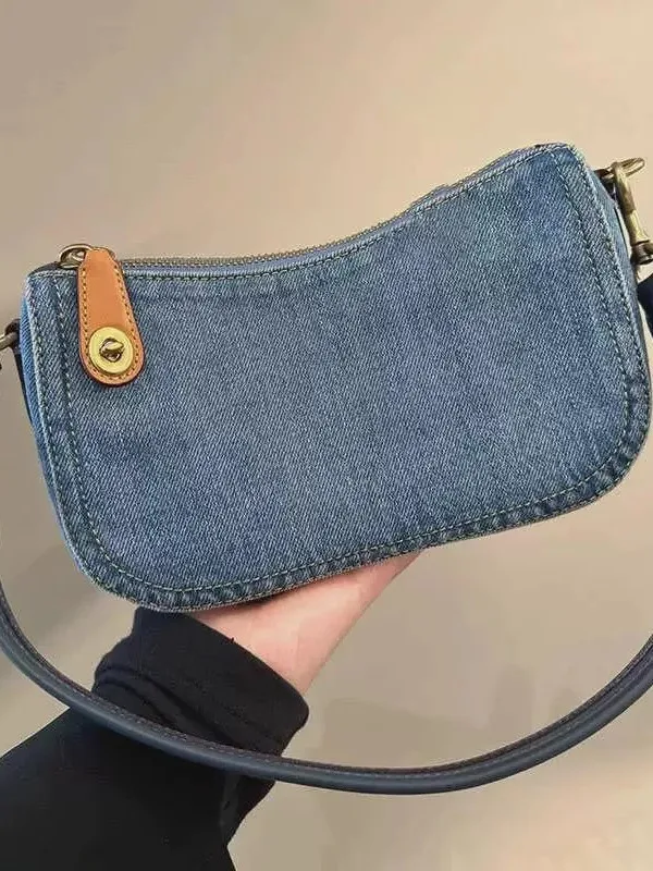 Torba pod pachę w stylu retro, dżinsowa, niebieska, na jedno ramię, torebka letnia 2025, nowa, ekskluzywna, w stylu francuskim, torba na chleb francuski, torba na mahjong.
