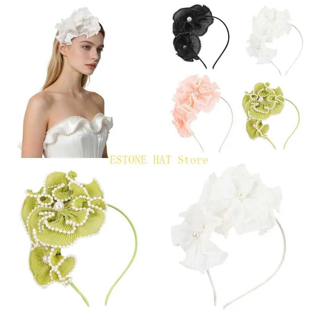 

49MF Delicate Beaded Flower Headband Decorative Great for Bride & Evening Galas