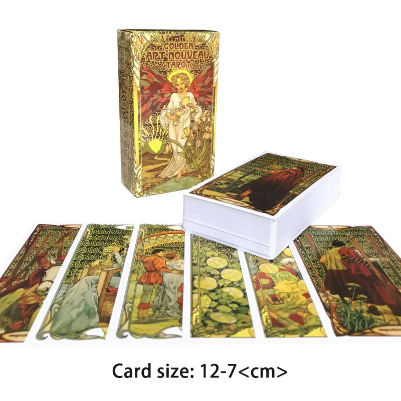 Hot sales 12-7 CM Golden Art Nouveau Tarot Fate Divination Prophecy Card Family Party Game Toy Tarot Brochure Guide