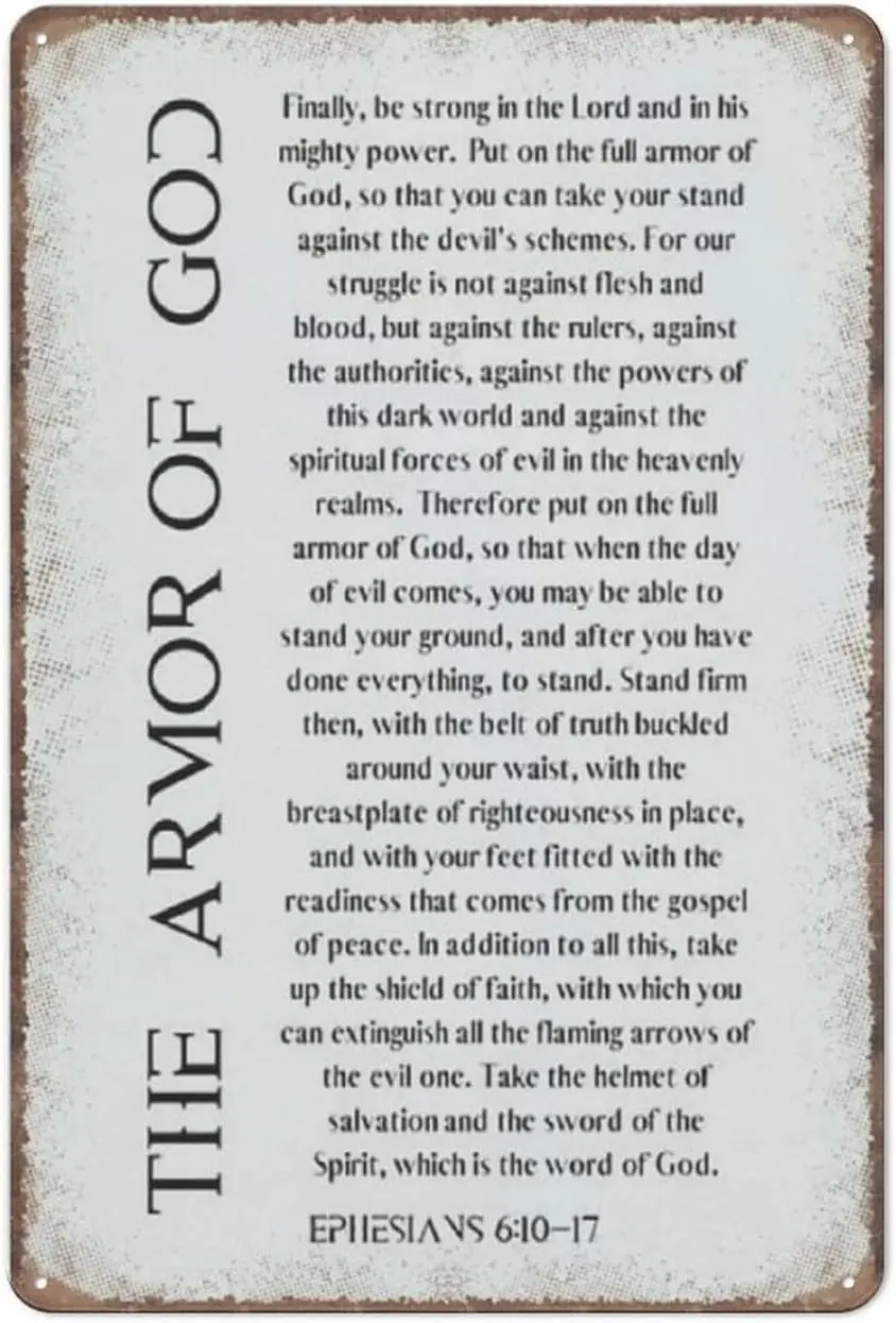 The Armor Of God, Ephesians 6 10 17, Put On The Whole Armor Of God, Bible Verse Tin Signs Funny Vintage Metal Sign Wall Art Pub