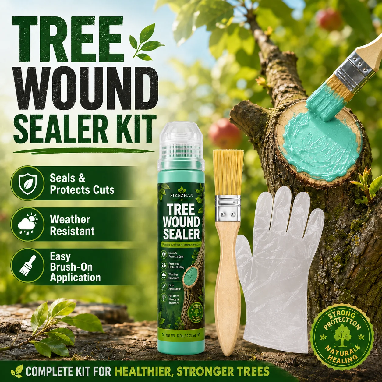 SIKEZHAN 120g Tree Wound Sealer Kit with Brush and Gloves, Pruning Cut Sealant for Grafting, Branch Repair and Garden Tree Care