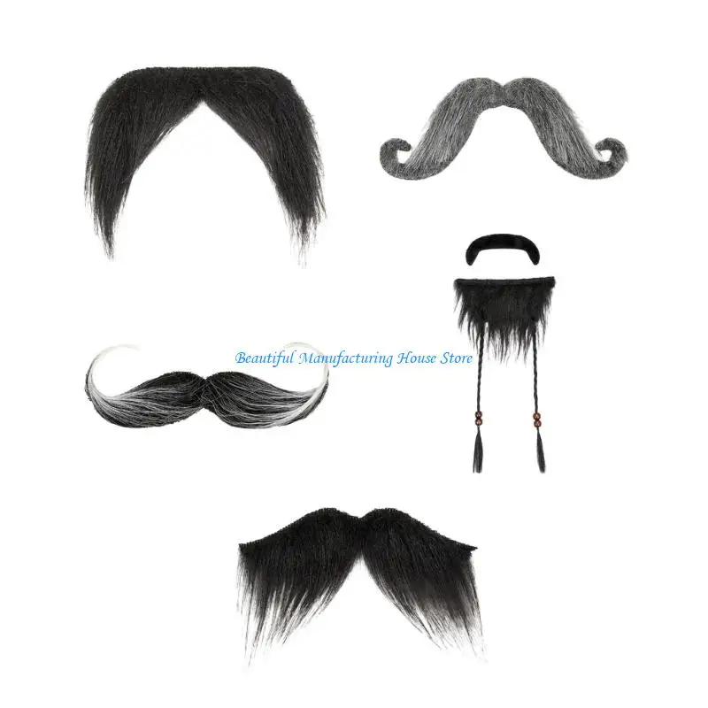 

E56A 3pcs Eye Catching Plastic False Beard For Safe Halloween Costume Accessories For Kids Adults Parties Role Play