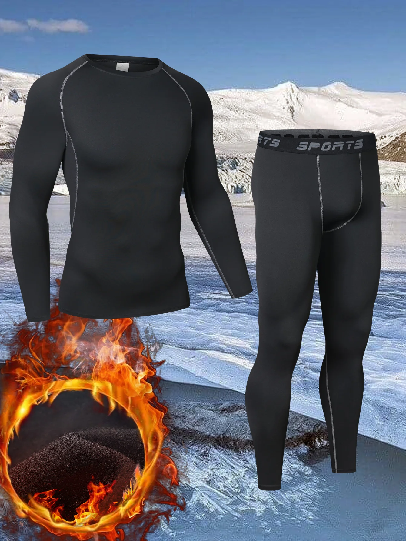 Men's Fleece Lined Base Layer Set Includes and Bottom for Skiing Motorcycle Riding and Winter Outdoor Activities
