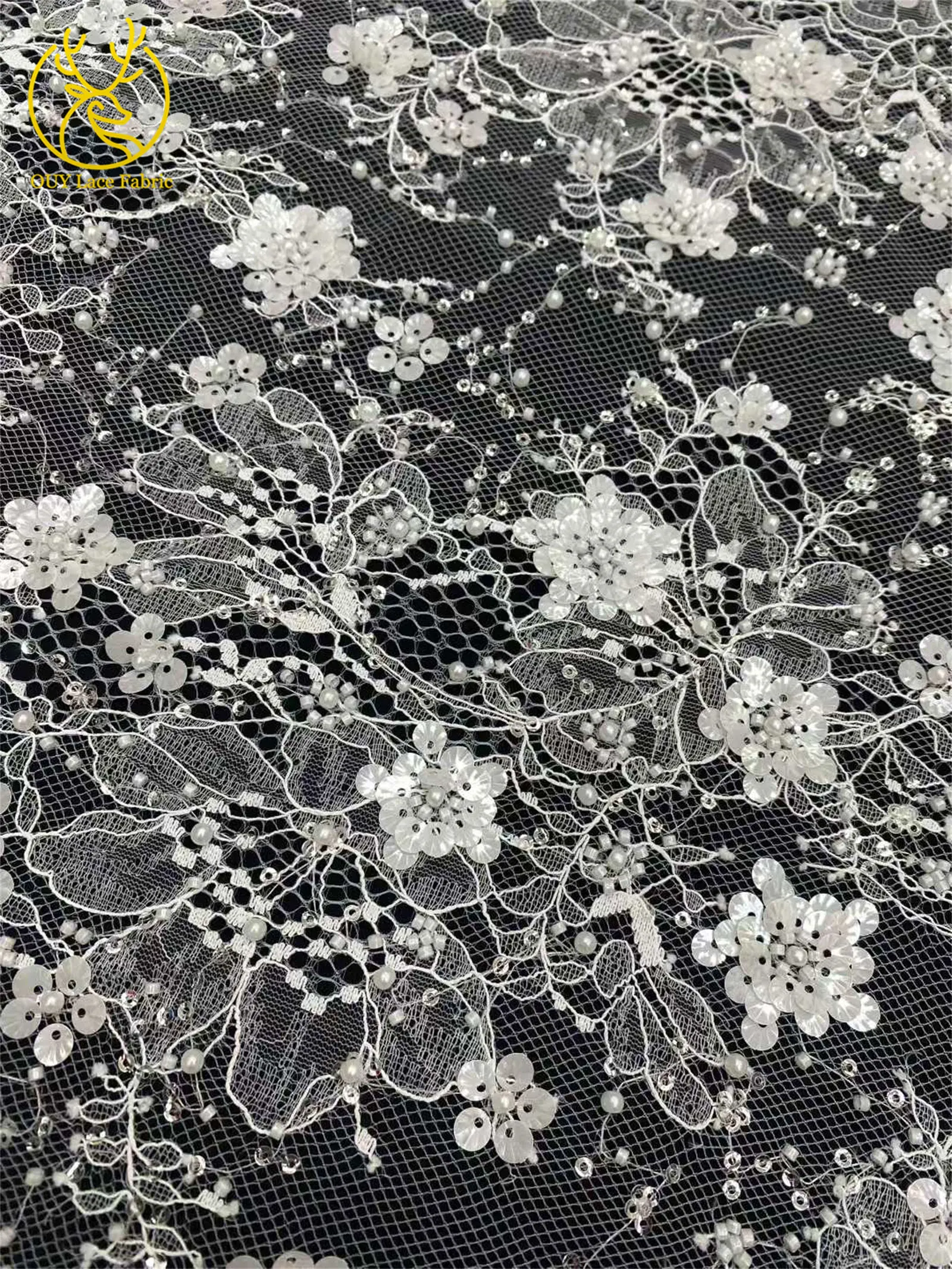 Wunderschöner afrikanischer 3D-Blumen-Pailletten-Spitzenstoff 2026, hochwertige französische nigerianische Perlen-Spitze für Damen-Abendkleider zum Nähen – Detail 5