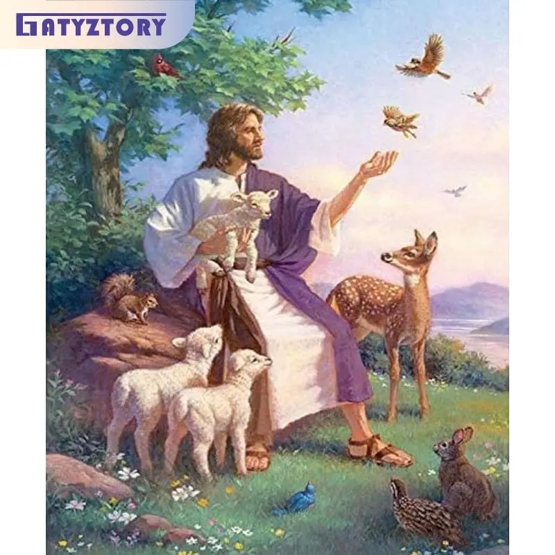 

GATYZTORY Religious Painting By Numbers For Handiwork Jesus And Animals Coloring By Numbers Figures Home Decors For Adults Gift