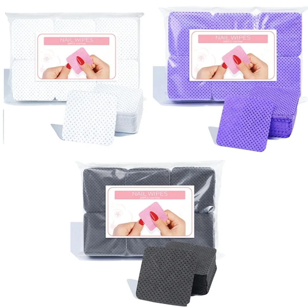 300 pçs sem fiapos gel removedor de esmalte toalhetes algodão cosméticos almofadas de limpeza de unhas não tecido colorido limpador almofada de papel