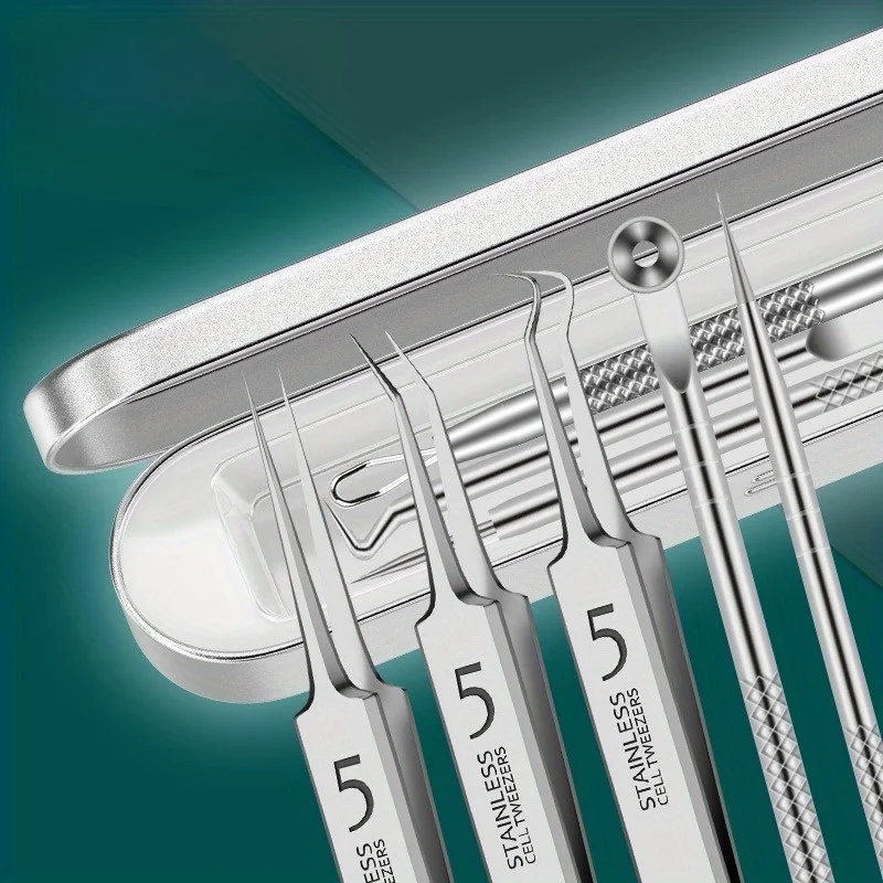 Ensemble d'outils d'extraction de points noirs et de points noirs, rangement pratique, outils d'extraction de boutons et de imperfections en acier inoxydable 9 pièces