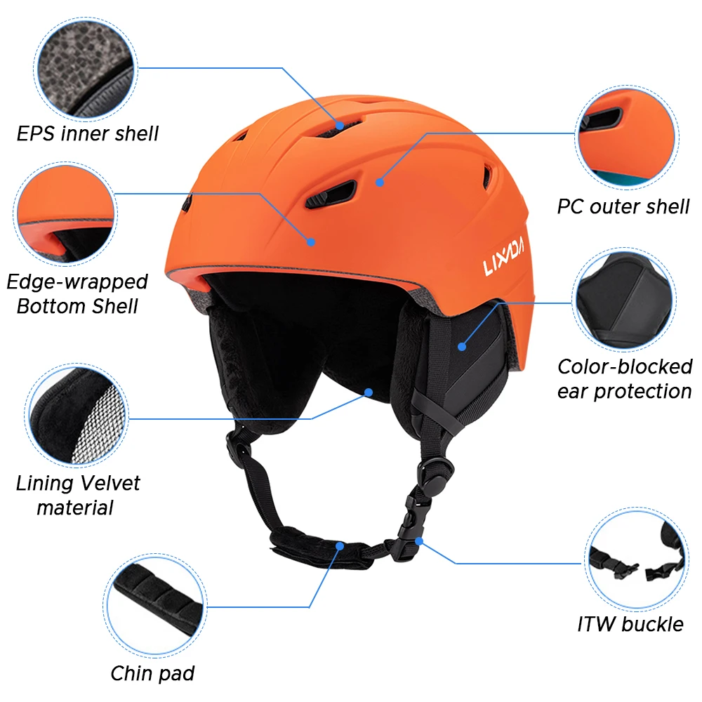 Integrated Warm Ski Helmet Adjustable Lightweight Comfortable Snowboard Helmet for 59 to 61cm Head Circumference