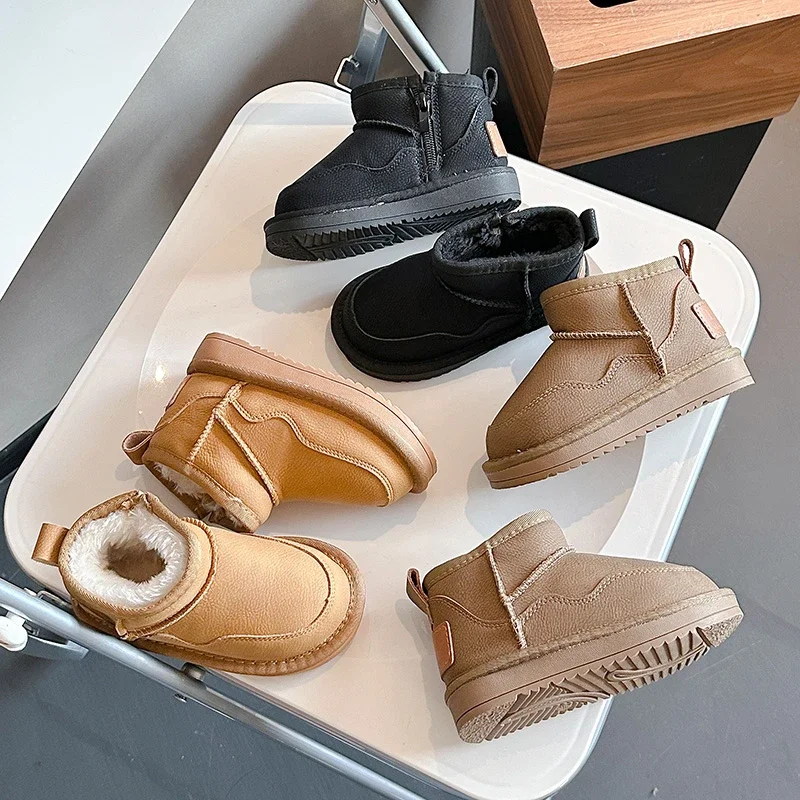 

Детские полусапожки, непромокаемые детские зимние ботинки с мягкой подошвой и боковой молнией, новинка зимы 2024, новые ботильоны для мальчиков и девочек, замшевые теплые ботильоны