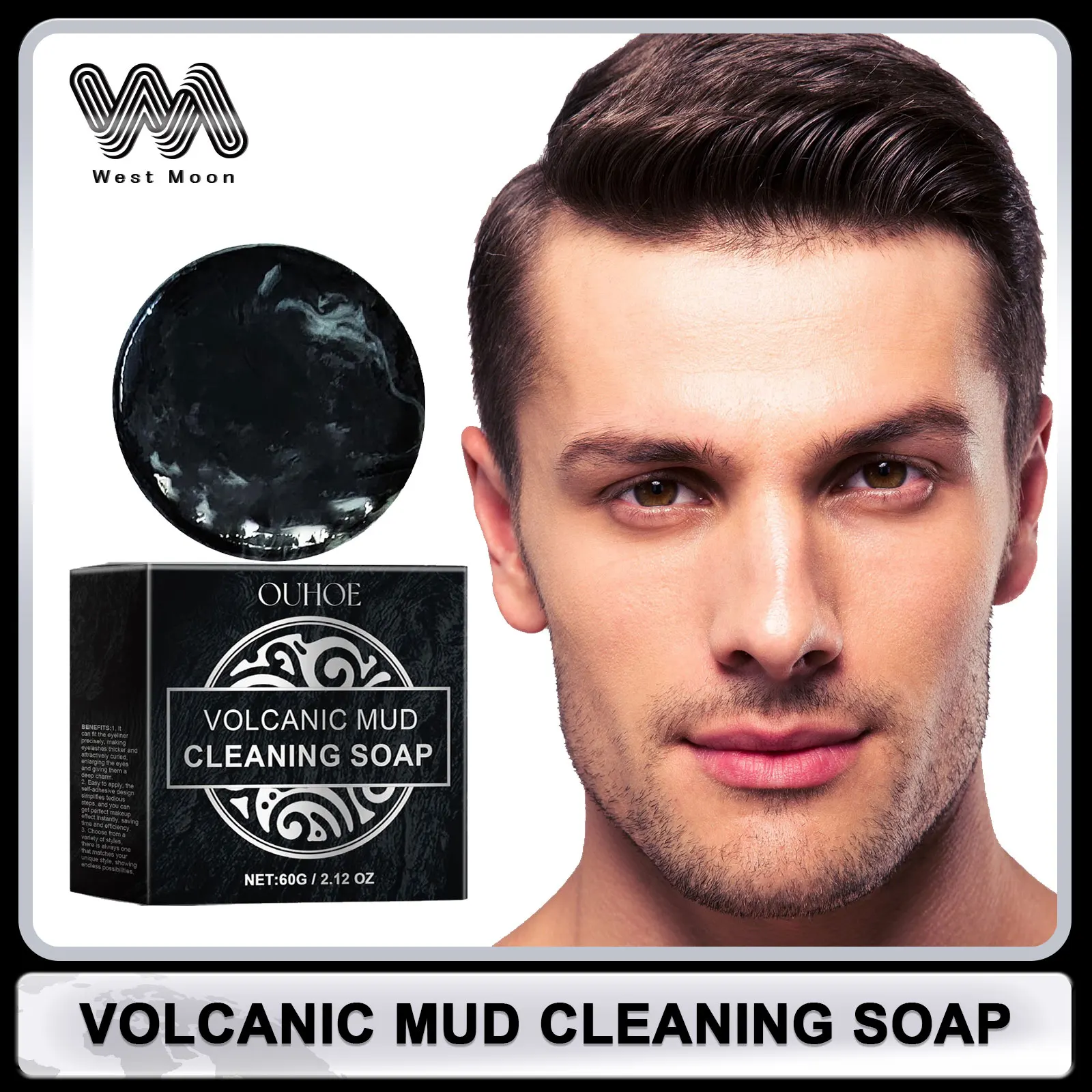 Volcanic Mud Soap Pimples Blackheads Remover Acne Oil Control Face Wash Brightening Soothing Moisturizing Men Body Cleaning Soap