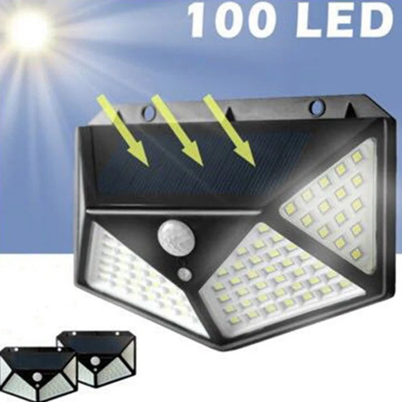 

100 LED Solar Wall Lamp Outdoor Lampwaterproof Motion Sensor Solar Powered Sunlight Street Lamp Garden Railing Decorative Lamp