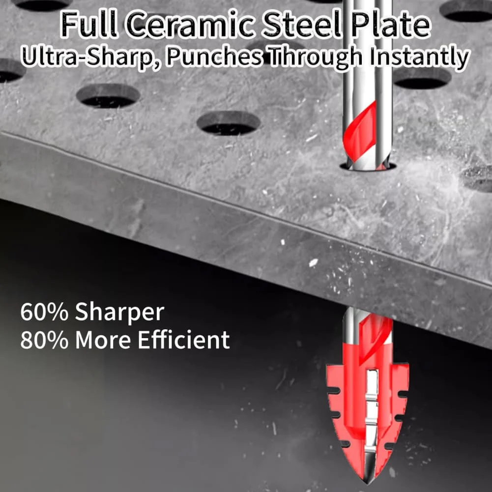 For Tile Drilling Red Serrated Drill Bit Four-flute Design 4-flute Design Serrated Eccentric Tip Reduced Slippage