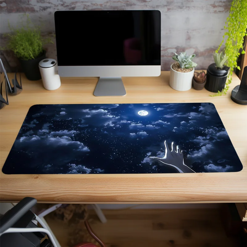 Starry Night Mouse Pad Celestial Moon Keyboard Mat Desk Accessories for Home Office Natural Rubber Stitched Edge Mousepad