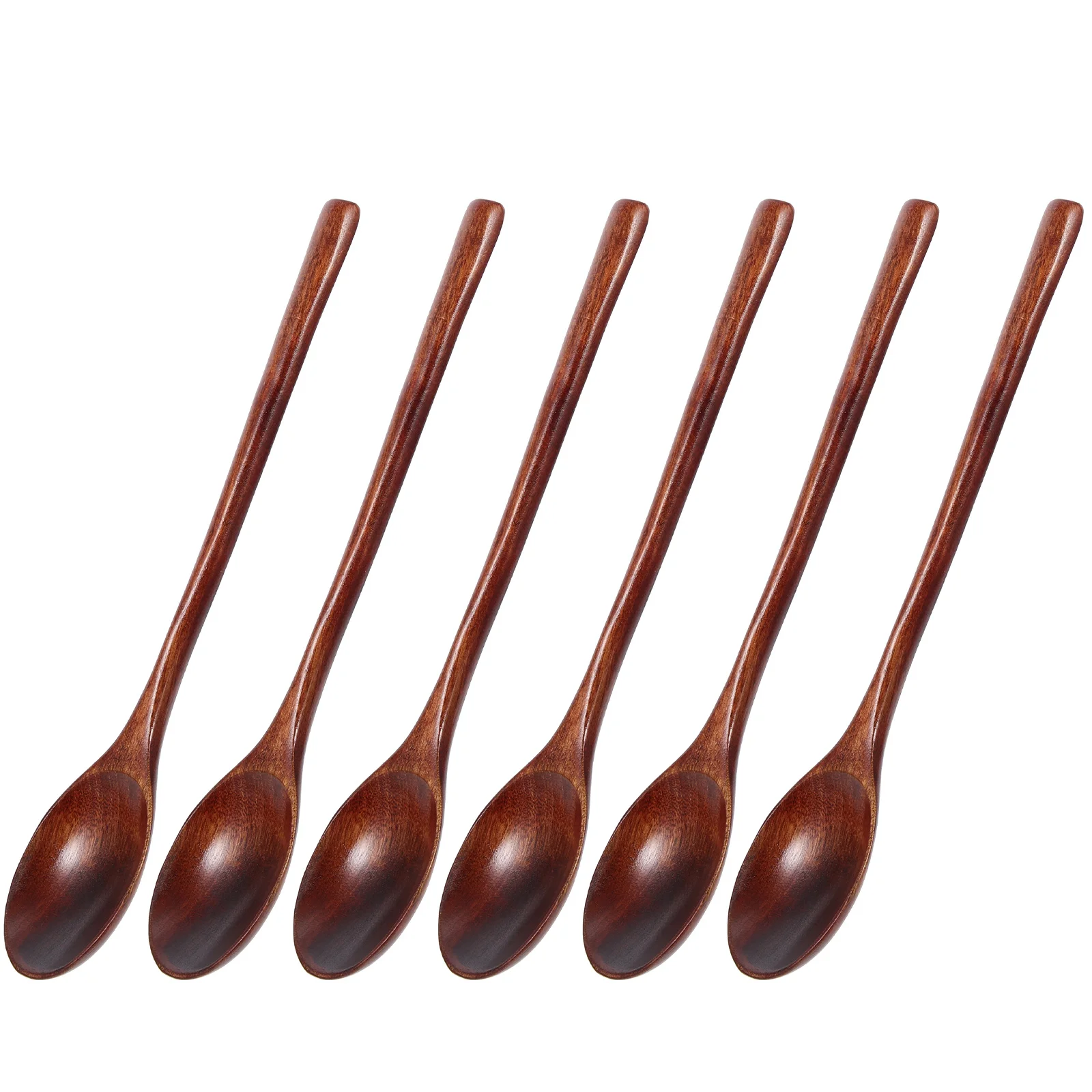

6Pcs Nanmu Wooden Spoons Smooth Polished Long Handle Multipurpose Kitchen Spoons for Soup Rice Dessert Children Kitchen Supplies